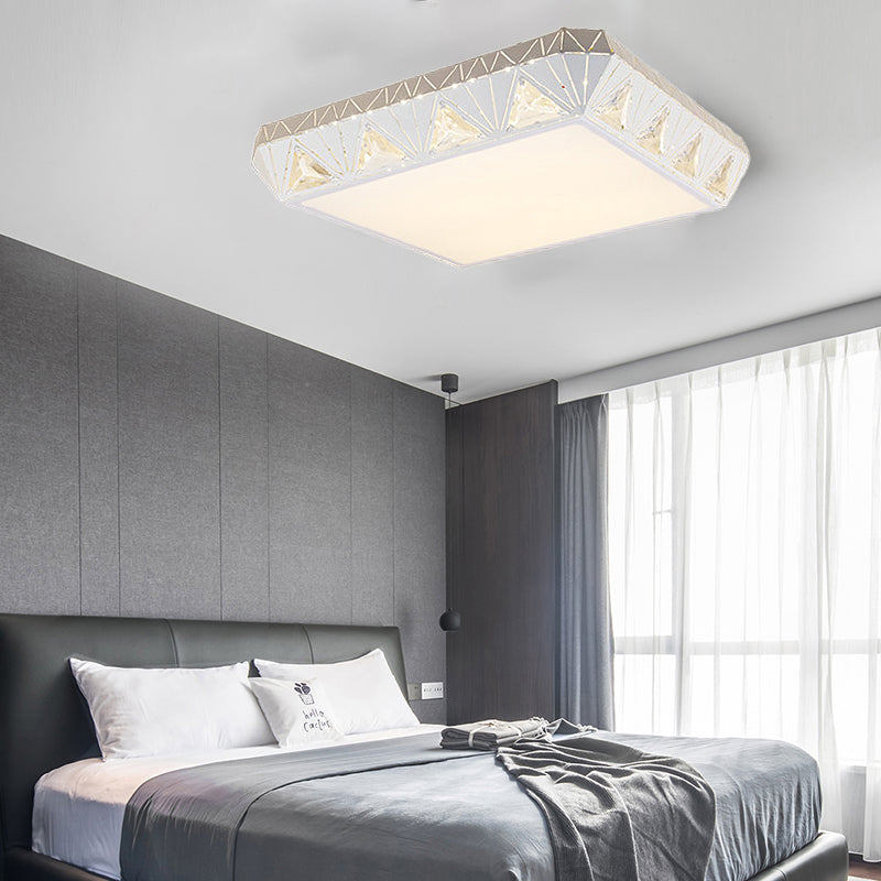 Modern Tapered Round/Square/Rectangle Flush Lamp Crystal White LED Ceiling Light with/without Remote Control Stepless Dimming Clearhalo 'Ceiling Lights' 'Close To Ceiling Lights' 'Close to ceiling' 'Flush mount' Lighting' 313994