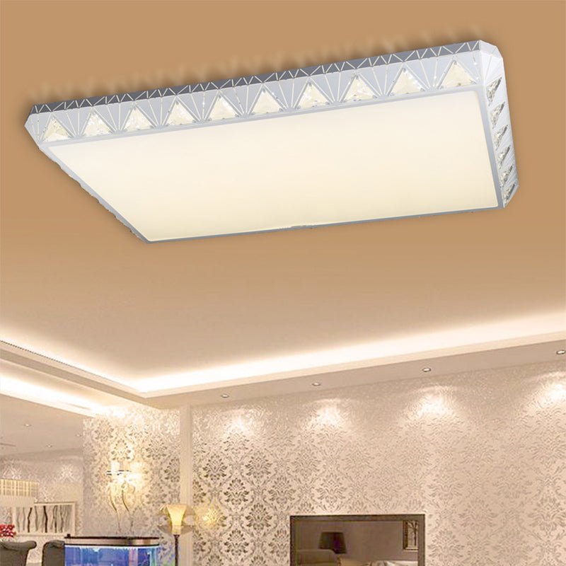 Modern Tapered Round/Square/Rectangle Flush Lamp Crystal White LED Ceiling Light with/without Remote Control Stepless Dimming White Rectangle Clearhalo 'Ceiling Lights' 'Close To Ceiling Lights' 'Close to ceiling' 'Flush mount' Lighting' 313997