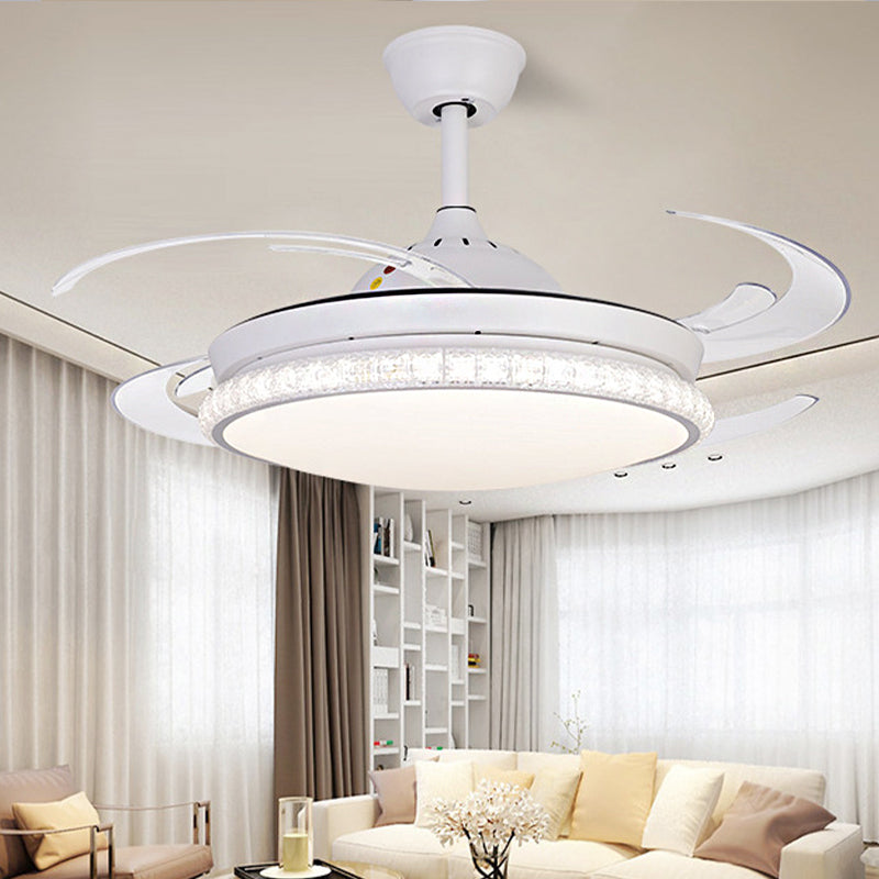 8 Blade Convex Ceiling Fan Light Minimalist Crystal Prism White LED Semi Flush Mount Clearhalo 'Ceiling Fans with Lights' 'Ceiling Fans' 'Modern Ceiling Fans' 'Modern' Lighting' 314017