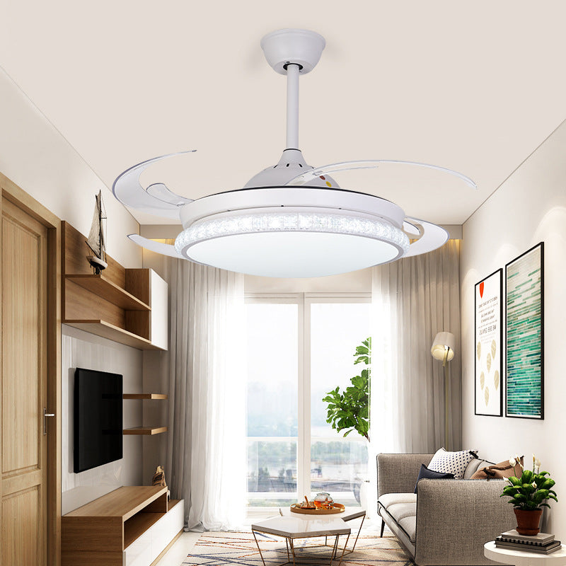 8 Blade Convex Ceiling Fan Light Minimalist Crystal Prism White LED Semi Flush Mount Clearhalo 'Ceiling Fans with Lights' 'Ceiling Fans' 'Modern Ceiling Fans' 'Modern' Lighting' 314018