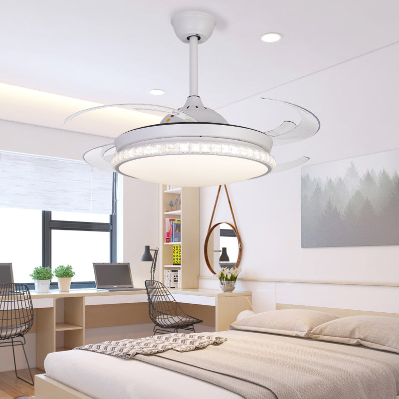 8 Blade Convex Ceiling Fan Light Minimalist Crystal Prism White LED Semi Flush Mount Clearhalo 'Ceiling Fans with Lights' 'Ceiling Fans' 'Modern Ceiling Fans' 'Modern' Lighting' 314019