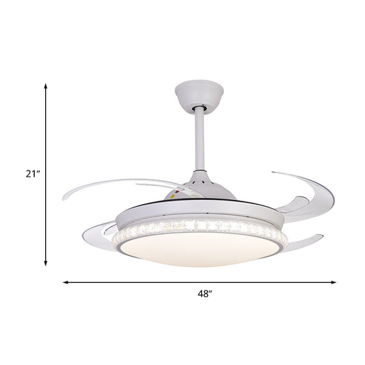 8 Blade Convex Ceiling Fan Light Minimalist Crystal Prism White LED Semi Flush Mount Clearhalo 'Ceiling Fans with Lights' 'Ceiling Fans' 'Modern Ceiling Fans' 'Modern' Lighting' 314021
