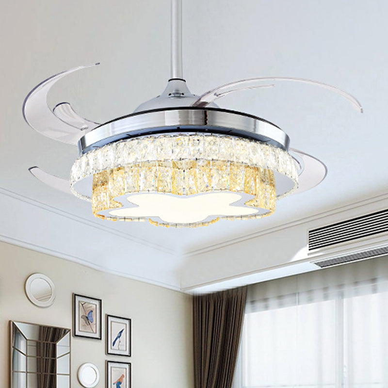 Star Shape Downrod Flush Lamp with Fan Modern Style Beveled Crystal LED Semi Ceiling Light in Silver Clearhalo 'Ceiling Fans with Lights' 'Ceiling Fans' 'Modern Ceiling Fans' 'Modern' Lighting' 314024