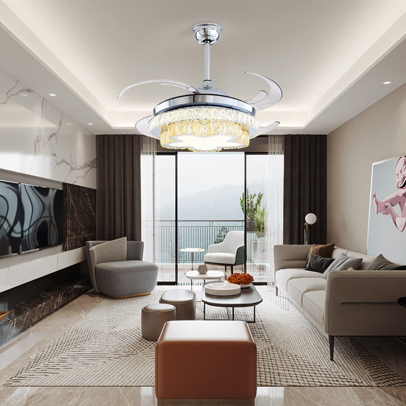 Star Shape Downrod Flush Lamp with Fan Modern Style Beveled Crystal LED Semi Ceiling Light in Silver Clearhalo 'Ceiling Fans with Lights' 'Ceiling Fans' 'Modern Ceiling Fans' 'Modern' Lighting' 314026