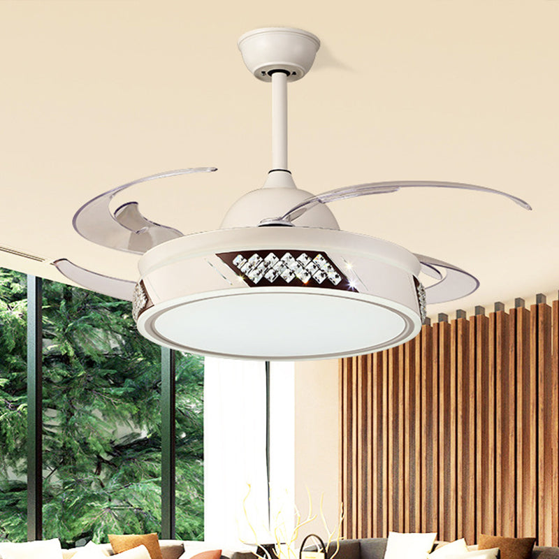 Simple Dimmable Round Ceiling Fan Light Apricot 6 Speed Metal Semi Flush Lamp with 8 Retractable Blade Apricot Clearhalo 'Ceiling Fans with Lights' 'Ceiling Fans' 'Modern Ceiling Fans' 'Modern' Lighting' 314030