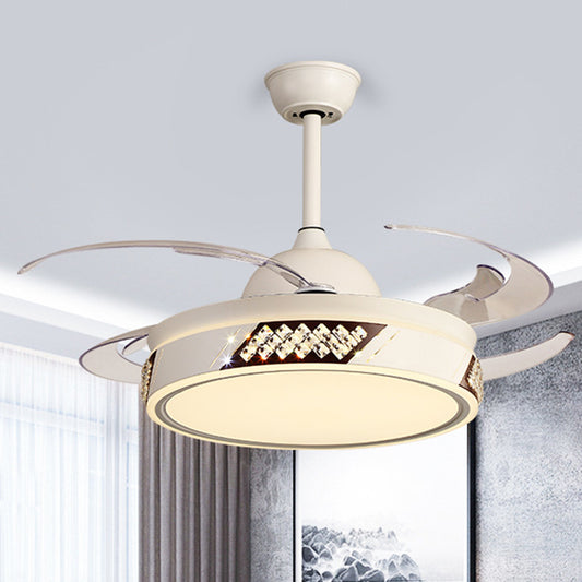 Simple Dimmable Round Ceiling Fan Light Apricot 6 Speed Metal Semi Flush Lamp with 8 Retractable Blade Clearhalo 'Ceiling Fans with Lights' 'Ceiling Fans' 'Modern Ceiling Fans' 'Modern' Lighting' 314031