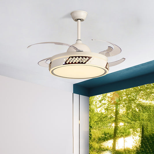 Simple Dimmable Round Ceiling Fan Light Apricot 6 Speed Metal Semi Flush Lamp with 8 Retractable Blade Clearhalo 'Ceiling Fans with Lights' 'Ceiling Fans' 'Modern Ceiling Fans' 'Modern' Lighting' 314032