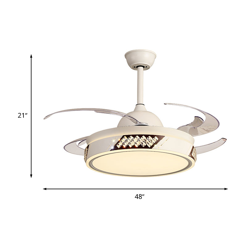 Simple Dimmable Round Ceiling Fan Light Apricot 6 Speed Metal Semi Flush Lamp with 8 Retractable Blade Clearhalo 'Ceiling Fans with Lights' 'Ceiling Fans' 'Modern Ceiling Fans' 'Modern' Lighting' 314034
