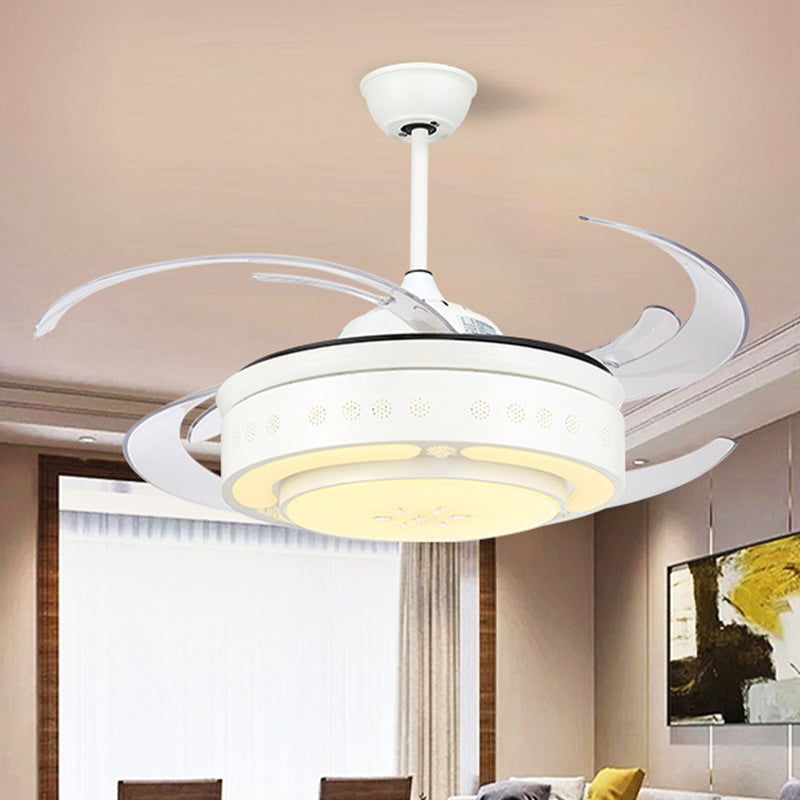 8-Blade White Drum Fan Lighting Minimal Acrylic Shade Semi Close to Ceiling Light with Integrated LED Clearhalo 'Ceiling Fans with Lights' 'Ceiling Fans' 'Modern Ceiling Fans' 'Modern' Lighting' 314037
