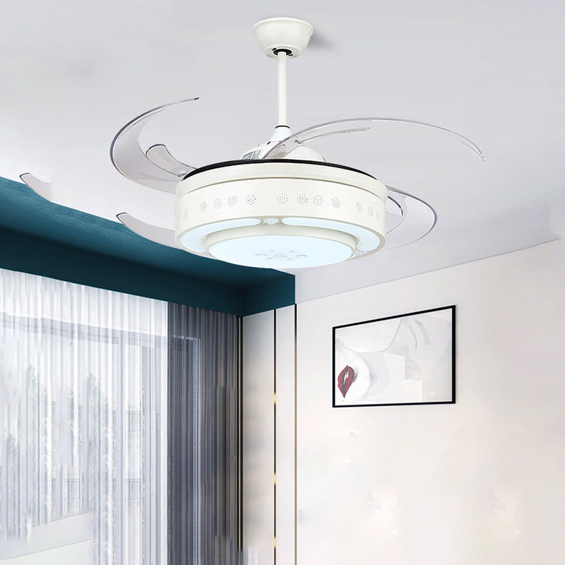 8-Blade White Drum Fan Lighting Minimal Acrylic Shade Semi Close to Ceiling Light with Integrated LED Clearhalo 'Ceiling Fans with Lights' 'Ceiling Fans' 'Modern Ceiling Fans' 'Modern' Lighting' 314038