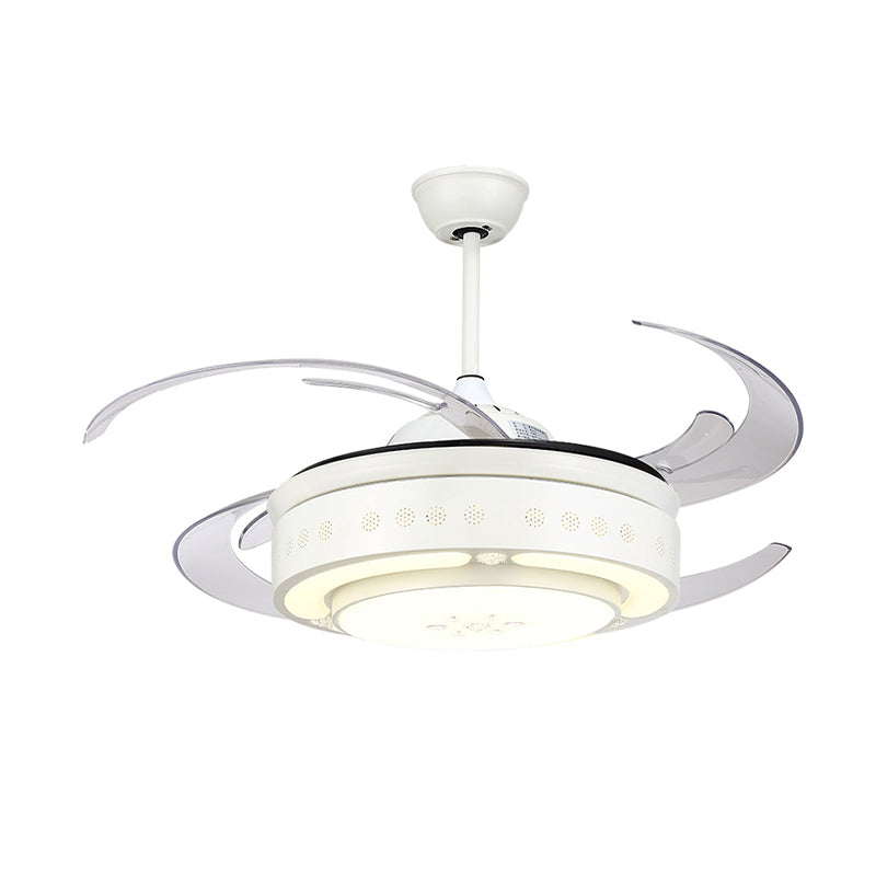 8-Blade White Drum Fan Lighting Minimal Acrylic Shade Semi Close to Ceiling Light with Integrated LED Clearhalo 'Ceiling Fans with Lights' 'Ceiling Fans' 'Modern Ceiling Fans' 'Modern' Lighting' 314039