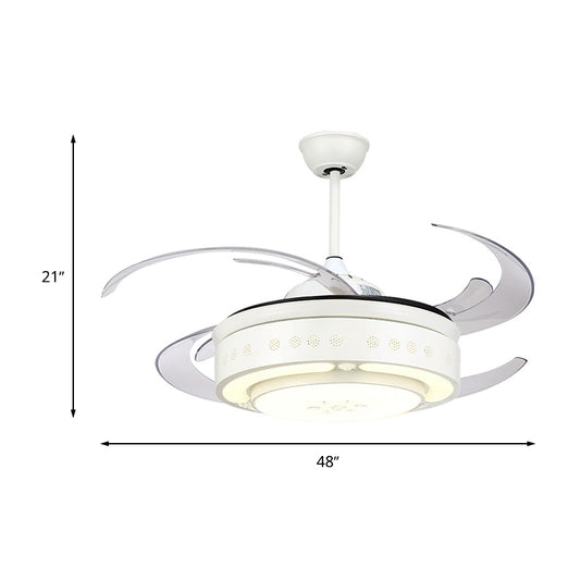 8-Blade White Drum Fan Lighting Minimal Acrylic Shade Semi Close to Ceiling Light with Integrated LED Clearhalo 'Ceiling Fans with Lights' 'Ceiling Fans' 'Modern Ceiling Fans' 'Modern' Lighting' 314040