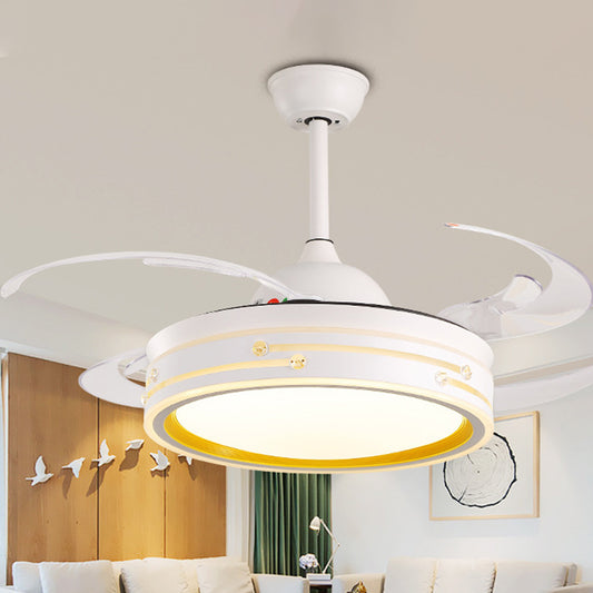 Minimalist LED Ceiling Fan Drum Light Acrylic White Flush Lamp with Schedule Shutdown Design Clearhalo 'Ceiling Fans with Lights' 'Ceiling Fans' 'Modern Ceiling Fans' 'Modern' Lighting' 314044