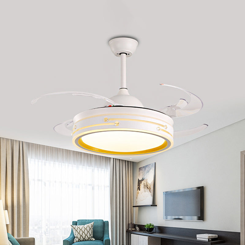 Minimalist LED Ceiling Fan Drum Light Acrylic White Flush Lamp with Schedule Shutdown Design Clearhalo 'Ceiling Fans with Lights' 'Ceiling Fans' 'Modern Ceiling Fans' 'Modern' Lighting' 314045