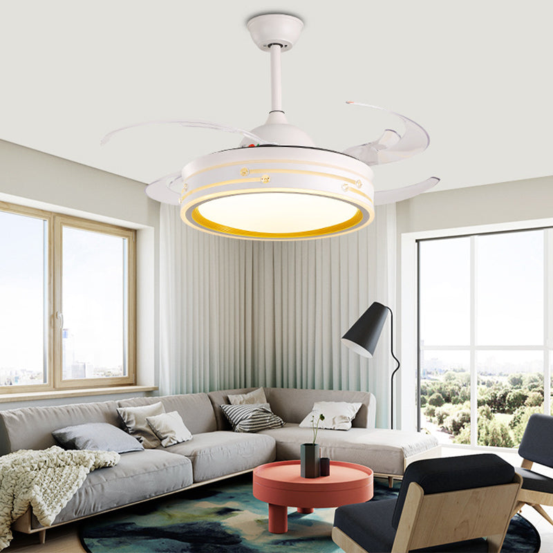 Minimalist LED Ceiling Fan Drum Light Acrylic White Flush Lamp with Schedule Shutdown Design Clearhalo 'Ceiling Fans with Lights' 'Ceiling Fans' 'Modern Ceiling Fans' 'Modern' Lighting' 314046