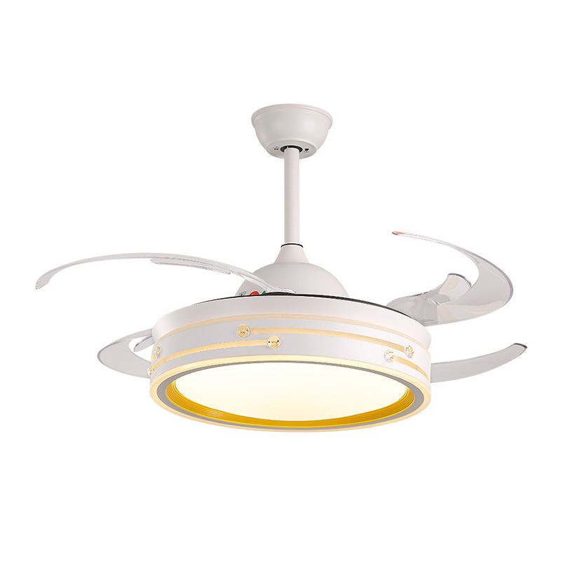 Minimalist LED Ceiling Fan Drum Light Acrylic White Flush Lamp with Schedule Shutdown Design Clearhalo 'Ceiling Fans with Lights' 'Ceiling Fans' 'Modern Ceiling Fans' 'Modern' Lighting' 314047