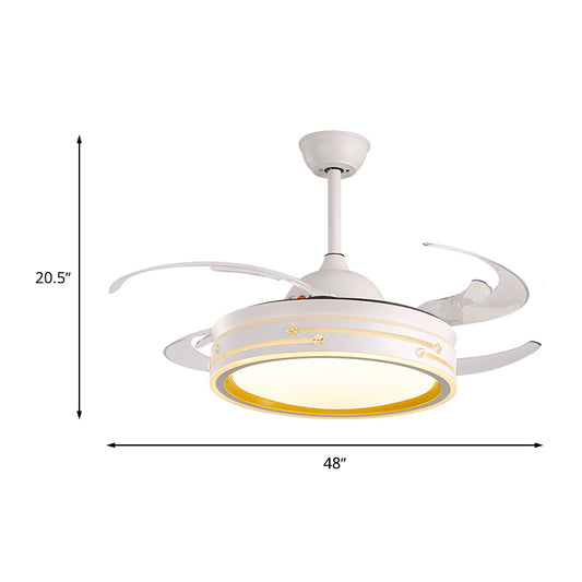 Minimalist LED Ceiling Fan Drum Light Acrylic White Flush Lamp with Schedule Shutdown Design Clearhalo 'Ceiling Fans with Lights' 'Ceiling Fans' 'Modern Ceiling Fans' 'Modern' Lighting' 314048