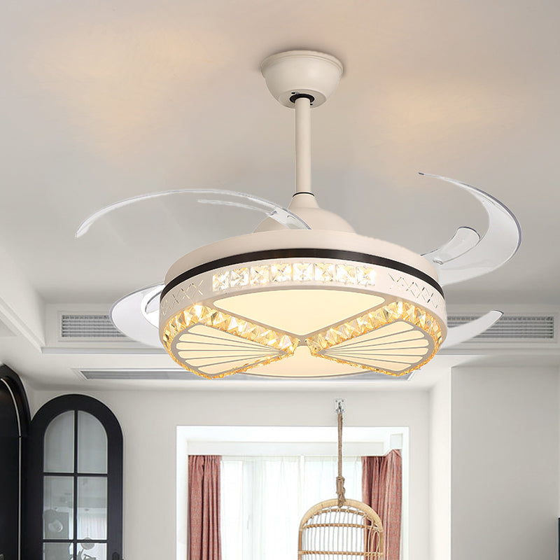 Apricot Cutout Semi Flush Fan Light Modern Reversible 8 Blade Beveled Crystal LED Indoor Lighting Apricot Clearhalo 'Ceiling Fans with Lights' 'Ceiling Fans' 'Modern Ceiling Fans' 'Modern' Lighting' 314050
