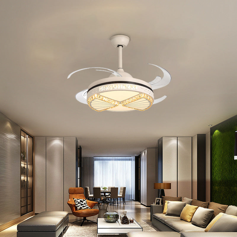 Apricot Cutout Semi Flush Fan Light Modern Reversible 8 Blade Beveled Crystal LED Indoor Lighting Clearhalo 'Ceiling Fans with Lights' 'Ceiling Fans' 'Modern Ceiling Fans' 'Modern' Lighting' 314053