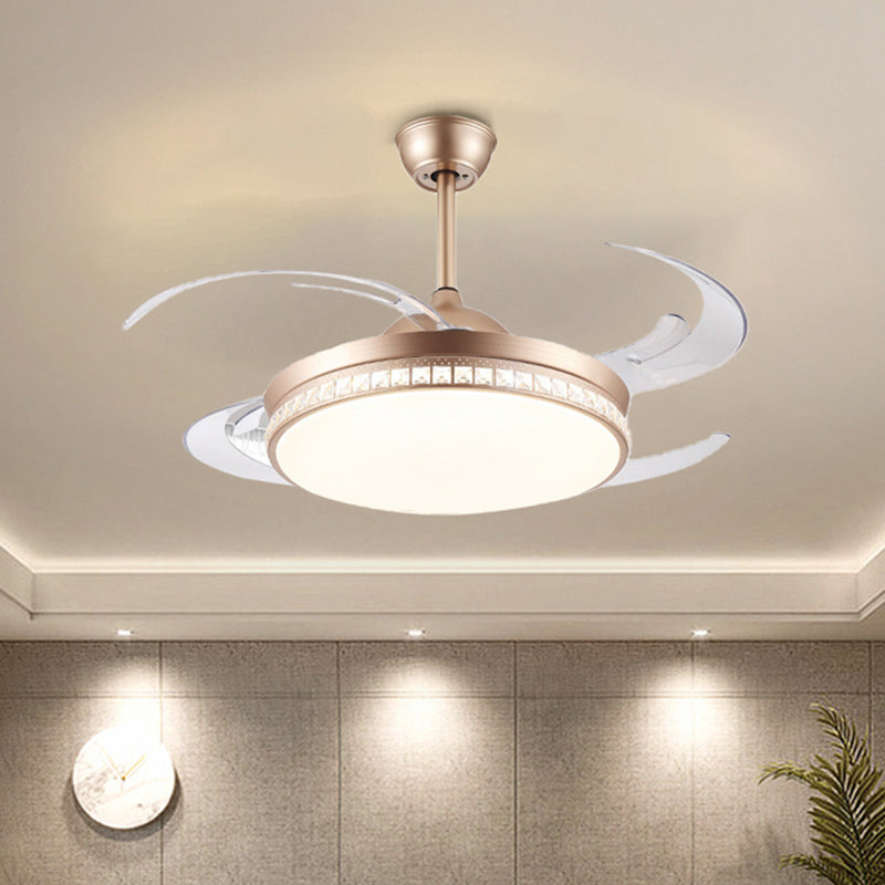 Smart Control Round Ceiling Fan Light Minimal Acrylic 8-Blade LED Semi Flush Lamp in Gold Gold Clearhalo 'Ceiling Fans with Lights' 'Ceiling Fans' 'Modern Ceiling Fans' 'Modern' Lighting' 314057