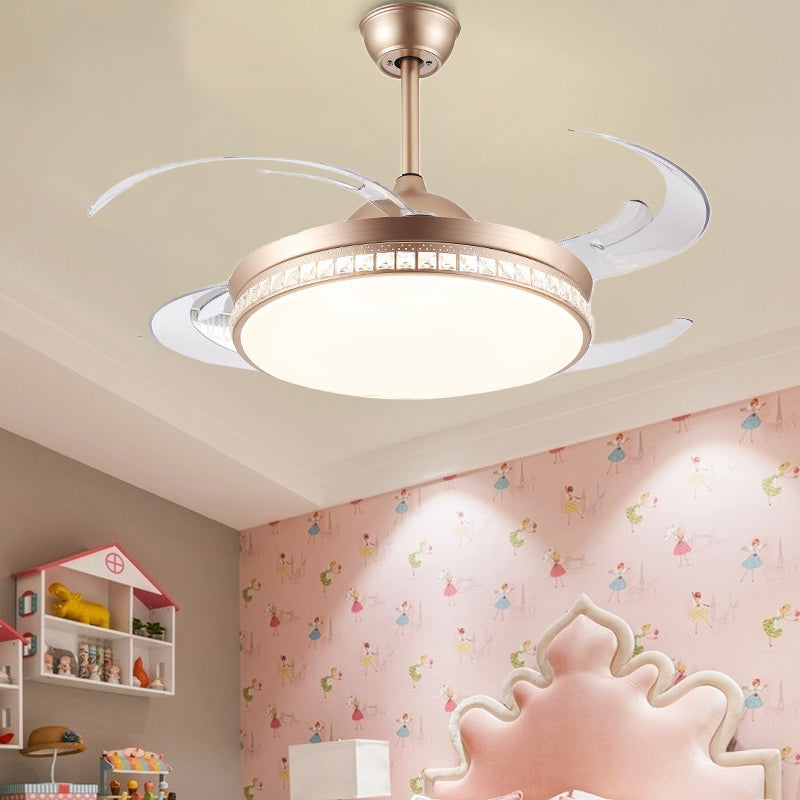 Smart Control Round Ceiling Fan Light Minimal Acrylic 8-Blade LED Semi Flush Lamp in Gold Clearhalo 'Ceiling Fans with Lights' 'Ceiling Fans' 'Modern Ceiling Fans' 'Modern' Lighting' 314058