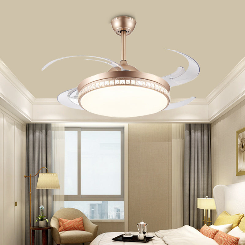 Smart Control Round Ceiling Fan Light Minimal Acrylic 8-Blade LED Semi Flush Lamp in Gold Clearhalo 'Ceiling Fans with Lights' 'Ceiling Fans' 'Modern Ceiling Fans' 'Modern' Lighting' 314059