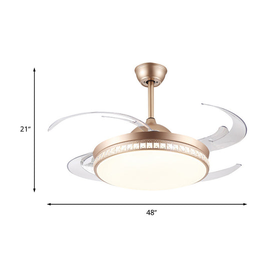 Smart Control Round Ceiling Fan Light Minimal Acrylic 8-Blade LED Semi Flush Lamp in Gold Clearhalo 'Ceiling Fans with Lights' 'Ceiling Fans' 'Modern Ceiling Fans' 'Modern' Lighting' 314062