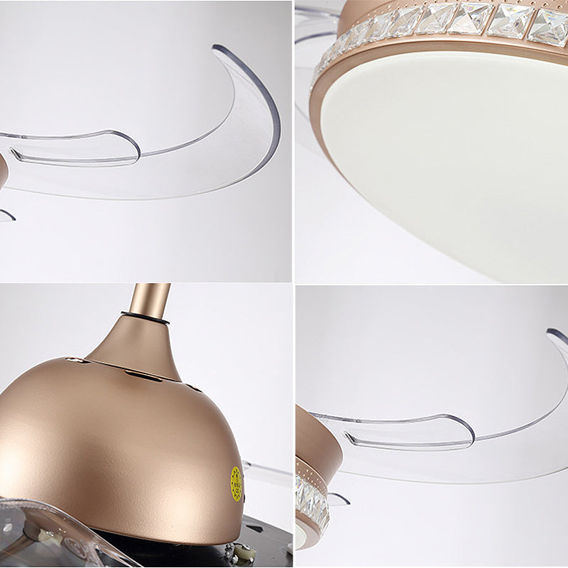 Smart Control Round Ceiling Fan Light Minimal Acrylic 8-Blade LED Semi Flush Lamp in Gold Clearhalo 'Ceiling Fans with Lights' 'Ceiling Fans' 'Modern Ceiling Fans' 'Modern' Lighting' 314063