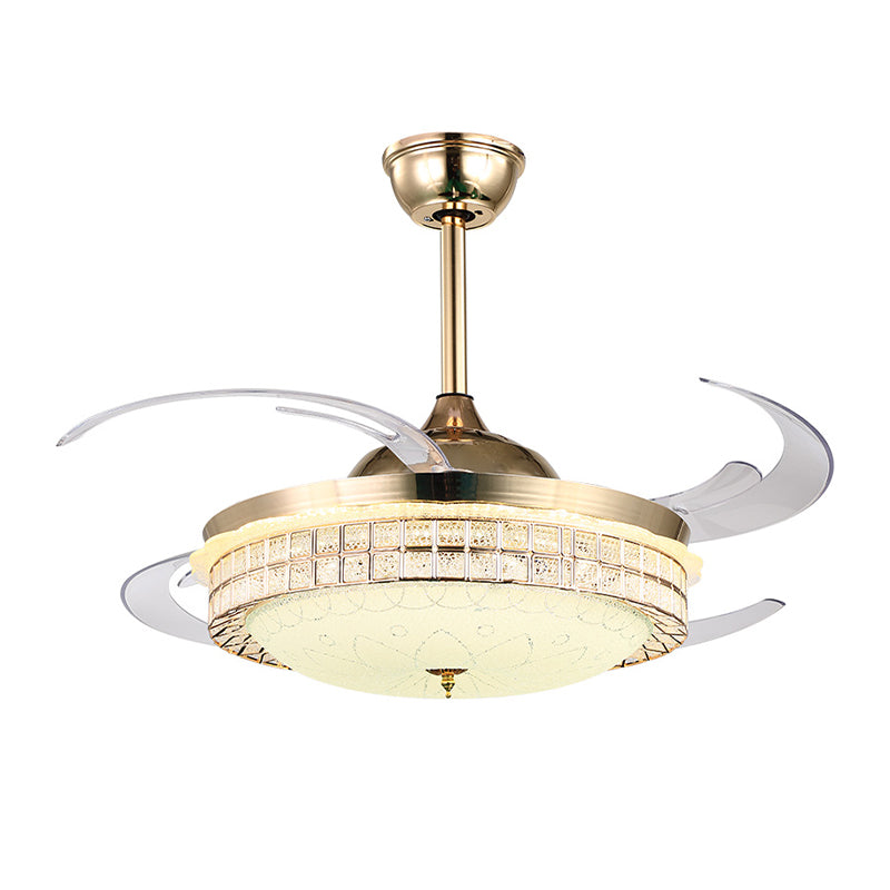 Gold Finish Semi Flush Light with Fan Modernity LED 8-Blade 6-Wind Speed Downrod Ceiling Fan with Dome Acrylic Shade Clearhalo 'Ceiling Fans with Lights' 'Ceiling Fans' 'Modern Ceiling Fans' 'Modern' Lighting' 314068