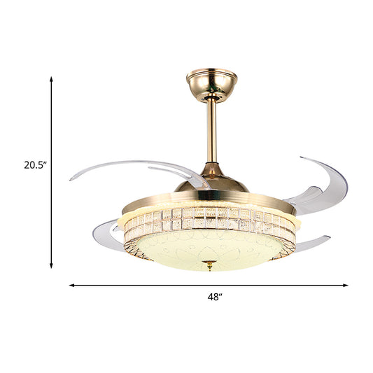 Gold Finish Semi Flush Light with Fan Modernity LED 8-Blade 6-Wind Speed Downrod Ceiling Fan with Dome Acrylic Shade Clearhalo 'Ceiling Fans with Lights' 'Ceiling Fans' 'Modern Ceiling Fans' 'Modern' Lighting' 314069