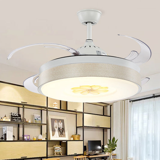 Modern Style Drum Shape LED Ceiling Fan 6 Wind Speed 8 Reversible Blade Acrylic White Semi Flush Mount Light Clearhalo 'Ceiling Fans with Lights' 'Ceiling Fans' 'Modern Ceiling Fans' 'Modern' Lighting' 314072