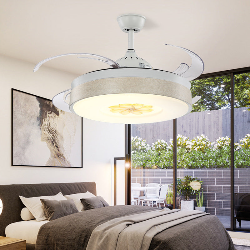Modern Style Drum Shape LED Ceiling Fan 6 Wind Speed 8 Reversible Blade Acrylic White Semi Flush Mount Light Clearhalo 'Ceiling Fans with Lights' 'Ceiling Fans' 'Modern Ceiling Fans' 'Modern' Lighting' 314073