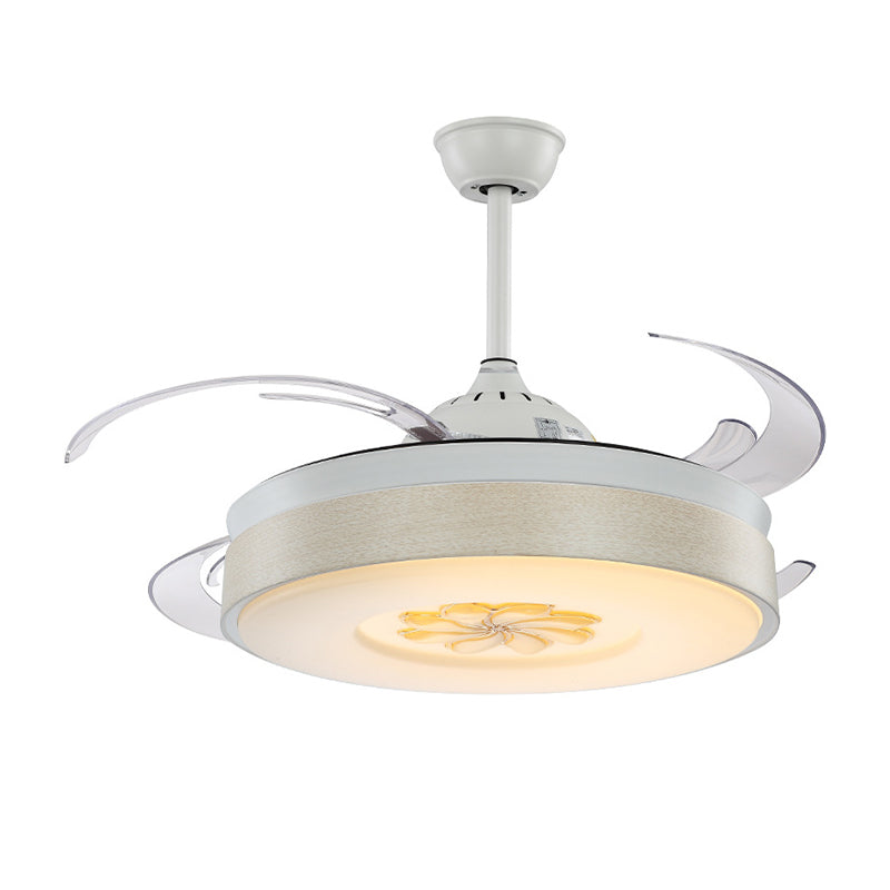Modern Style Drum Shape LED Ceiling Fan 6 Wind Speed 8 Reversible Blade Acrylic White Semi Flush Mount Light Clearhalo 'Ceiling Fans with Lights' 'Ceiling Fans' 'Modern Ceiling Fans' 'Modern' Lighting' 314075