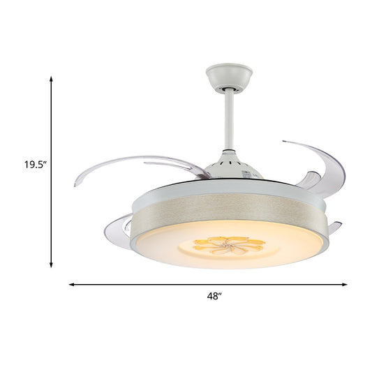 Modern Style Drum Shape LED Ceiling Fan 6 Wind Speed 8 Reversible Blade Acrylic White Semi Flush Mount Light Clearhalo 'Ceiling Fans with Lights' 'Ceiling Fans' 'Modern Ceiling Fans' 'Modern' Lighting' 314076