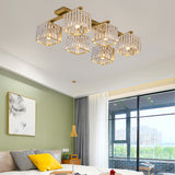 Modern Square Semi Flush Mount Tri-Sided Crystal Rod 4/6/9 Lights Living Room Ceiling Fixture in Gold/Black Clearhalo 'Ceiling Lights' 'Close To Ceiling Lights' 'Close to ceiling' 'Flush mount' Lighting' 314099
