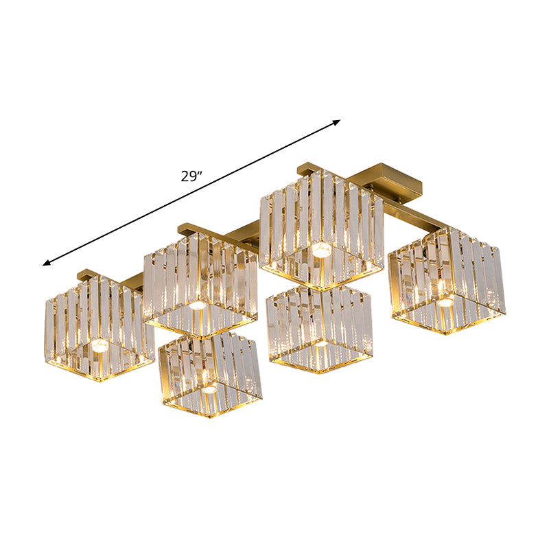 Modern Square Semi Flush Mount Tri-Sided Crystal Rod 4/6/9 Lights Living Room Ceiling Fixture in Gold/Black Clearhalo 'Ceiling Lights' 'Close To Ceiling Lights' 'Close to ceiling' 'Flush mount' Lighting' 314102