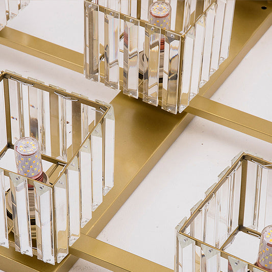 Modern Square Semi Flush Mount Tri-Sided Crystal Rod 4/6/9 Lights Living Room Ceiling Fixture in Gold/Black Clearhalo 'Ceiling Lights' 'Close To Ceiling Lights' 'Close to ceiling' 'Flush mount' Lighting' 314109