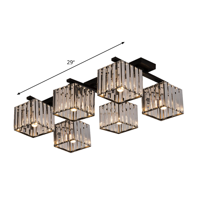 Modern Square Semi Flush Mount Tri-Sided Crystal Rod 4/6/9 Lights Living Room Ceiling Fixture in Gold/Black Clearhalo 'Ceiling Lights' 'Close To Ceiling Lights' 'Close to ceiling' 'Flush mount' Lighting' 314127