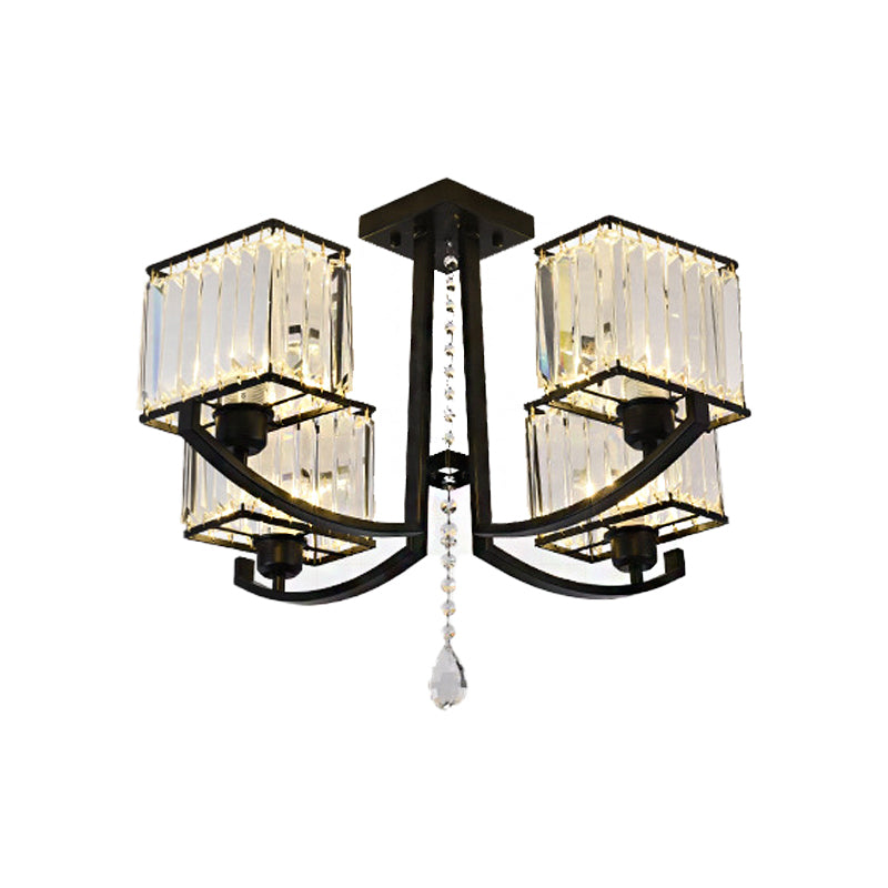 Black Rectangle Semi Flush Mount Lamp Contemporary 4/8 Lights Three Sided Crystal Rod Ceiling Light Clearhalo 'Ceiling Lights' 'Close To Ceiling Lights' 'Close to ceiling' 'Semi-flushmount' Lighting' 314145