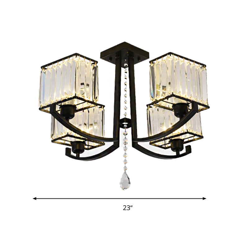 Black Rectangle Semi Flush Mount Lamp Contemporary 4/8 Lights Three Sided Crystal Rod Ceiling Light Clearhalo 'Ceiling Lights' 'Close To Ceiling Lights' 'Close to ceiling' 'Semi-flushmount' Lighting' 314146
