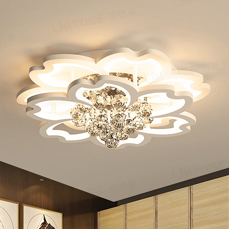 Crystal Ball Flower Ceiling Mounted Light Modern White LED Flush Light Fixture in Warm/White Light/Fourth Gear Clearhalo 'Ceiling Lights' 'Close To Ceiling Lights' 'Close to ceiling' 'Flush mount' Lighting' 314196