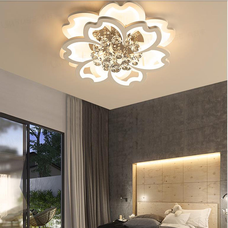 Crystal Ball Flower Ceiling Mounted Light Modern White LED Flush Light Fixture in Warm/White Light/Fourth Gear Clearhalo 'Ceiling Lights' 'Close To Ceiling Lights' 'Close to ceiling' 'Flush mount' Lighting' 314197