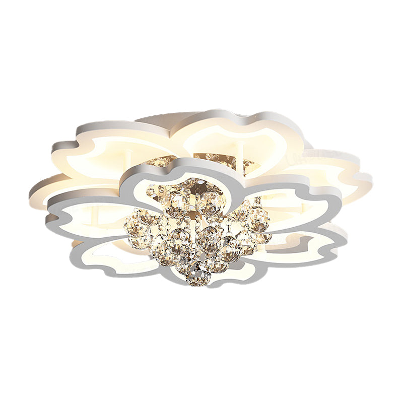Crystal Ball Flower Ceiling Mounted Light Modern White LED Flush Light Fixture in Warm/White Light/Fourth Gear Clearhalo 'Ceiling Lights' 'Close To Ceiling Lights' 'Close to ceiling' 'Flush mount' Lighting' 314199