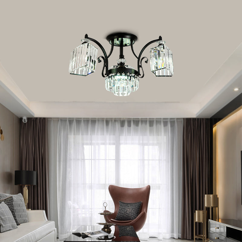 Geometric Ceiling Mounted Fixture Modernism Three Sided Crystal Rod 3 Heads Black Flush Light in White Light Clearhalo 'Ceiling Lights' 'Close To Ceiling Lights' 'Close to ceiling' 'Semi-flushmount' Lighting' 314203