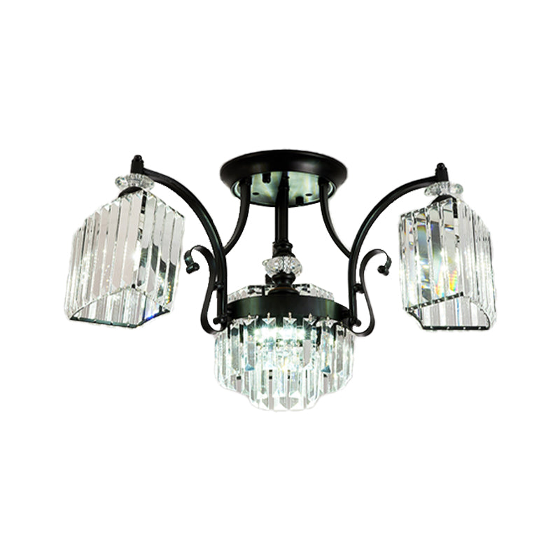 Geometric Ceiling Mounted Fixture Modernism Three Sided Crystal Rod 3 Heads Black Flush Light in White Light Clearhalo 'Ceiling Lights' 'Close To Ceiling Lights' 'Close to ceiling' 'Semi-flushmount' Lighting' 314204