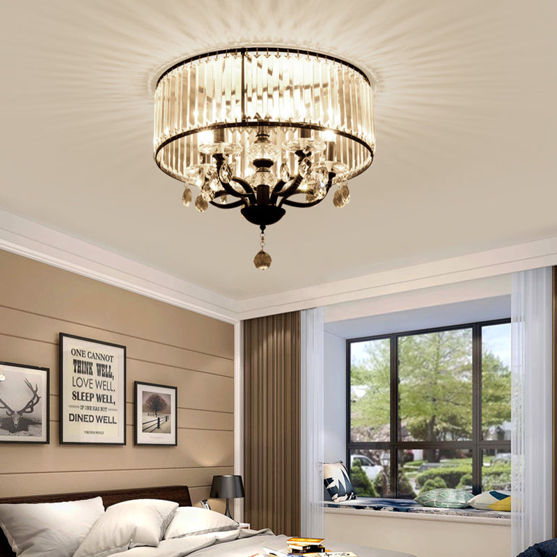 Round Crystal Block Semi Flush Light Fixture Contemporary 4 Heads Black Ceiling Lamp in White Light Black Clearhalo 'Ceiling Lights' 'Close To Ceiling Lights' 'Close to ceiling' 'Flush mount' Lighting' 314208