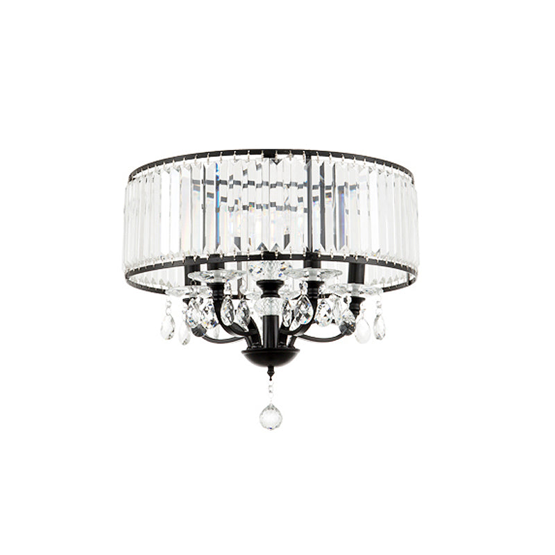 Round Crystal Block Semi Flush Light Fixture Contemporary 4 Heads Black Ceiling Lamp in White Light Clearhalo 'Ceiling Lights' 'Close To Ceiling Lights' 'Close to ceiling' 'Flush mount' Lighting' 314212