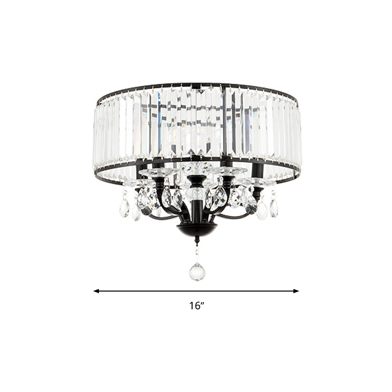 Round Crystal Block Semi Flush Light Fixture Contemporary 4 Heads Black Ceiling Lamp in White Light Clearhalo 'Ceiling Lights' 'Close To Ceiling Lights' 'Close to ceiling' 'Flush mount' Lighting' 314213