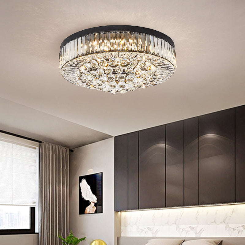 Crystal Block Drum Ceiling Lighting Modernism Black LED Flush Mount, 3 Color Light/Remote Control Stepless Dimming Black Clearhalo 'Ceiling Lights' 'Close To Ceiling Lights' 'Close to ceiling' 'Flush mount' Lighting' 314215