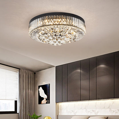 Crystal Block Drum Ceiling Lighting Modernism Black LED Flush Mount, 3 Color Light/Remote Control Stepless Dimming Black Clearhalo 'Ceiling Lights' 'Close To Ceiling Lights' 'Close to ceiling' 'Flush mount' Lighting' 314215